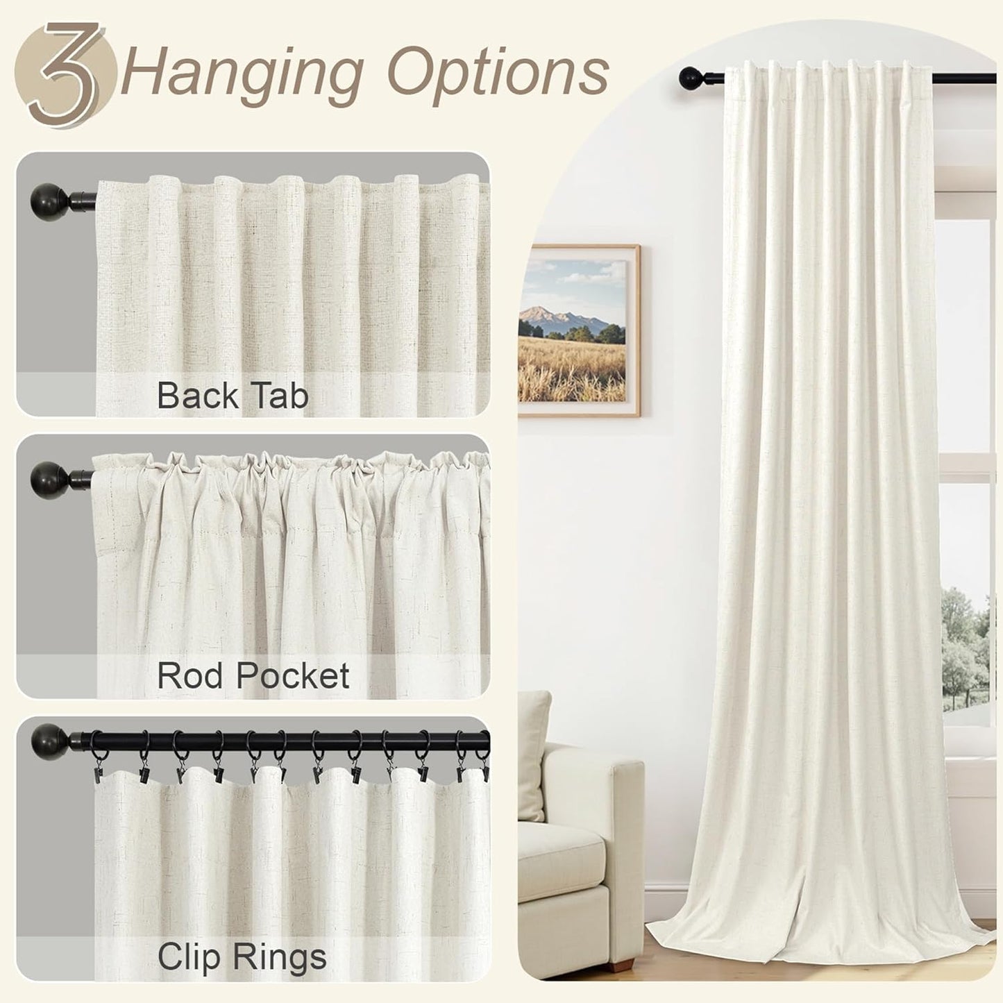 Skiennix 100% Blackout Curtains - 84 Inch Length, Thermal Insulated, Natural Cream | 2 Panels Set for Bedroom & Living Room