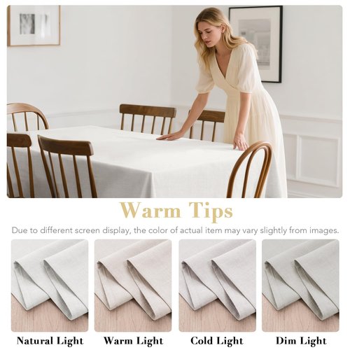 H.VERSAILTEX Linen Table Cloths Rectangle 60 x 120 Inch Premium Tablecloth Spill-Proof Waterproof Table Cover for Dining Buffet Feature Extra Soft and Thick Fabric Wrinkle Free, White