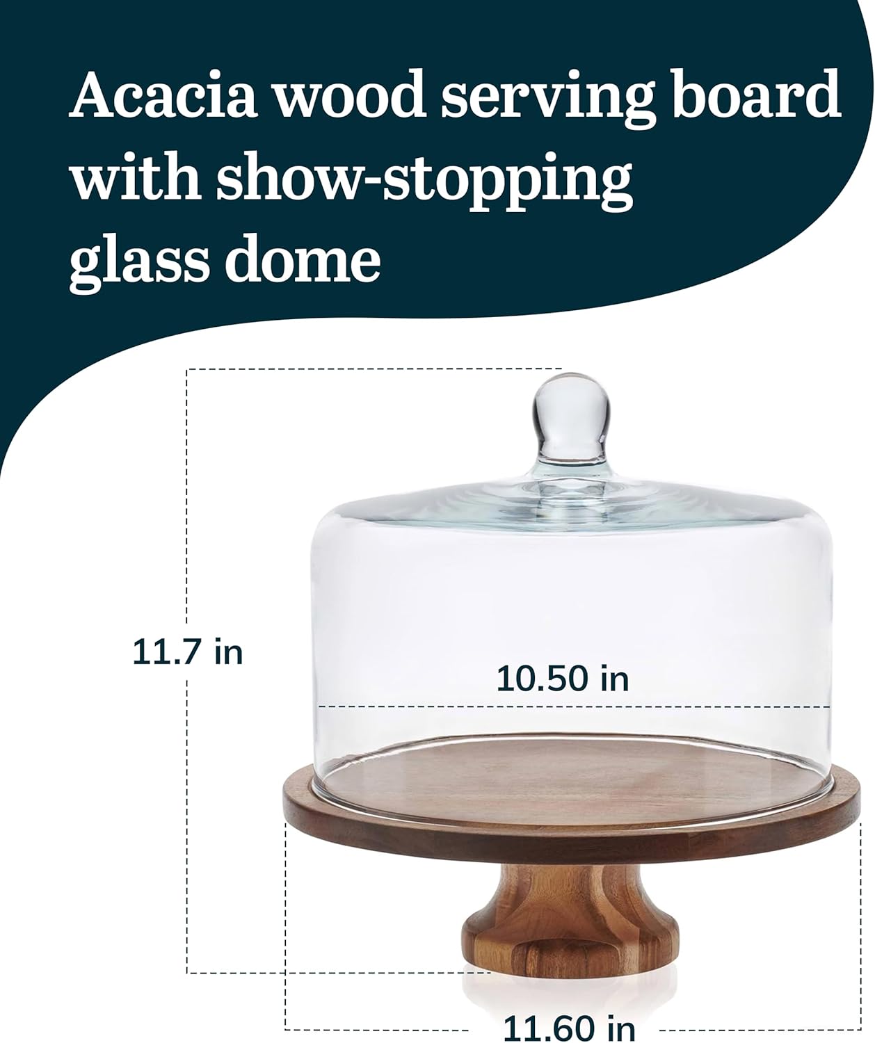 Libbey Acacia Wood Cake Stand - Elegant Footed Design with Glass Dome Lid | Perfect for Desserts