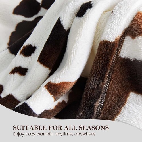 Cozy Bliss Cow Print Throw Blanket Non Shedding MilkyPlush™ Fleece 330GSM Thick Blankets Western Room Decor Super Soft Warm for Adults Kids Gifts Bedroom Couch Sofa Travel Black Brown King (90"x108")