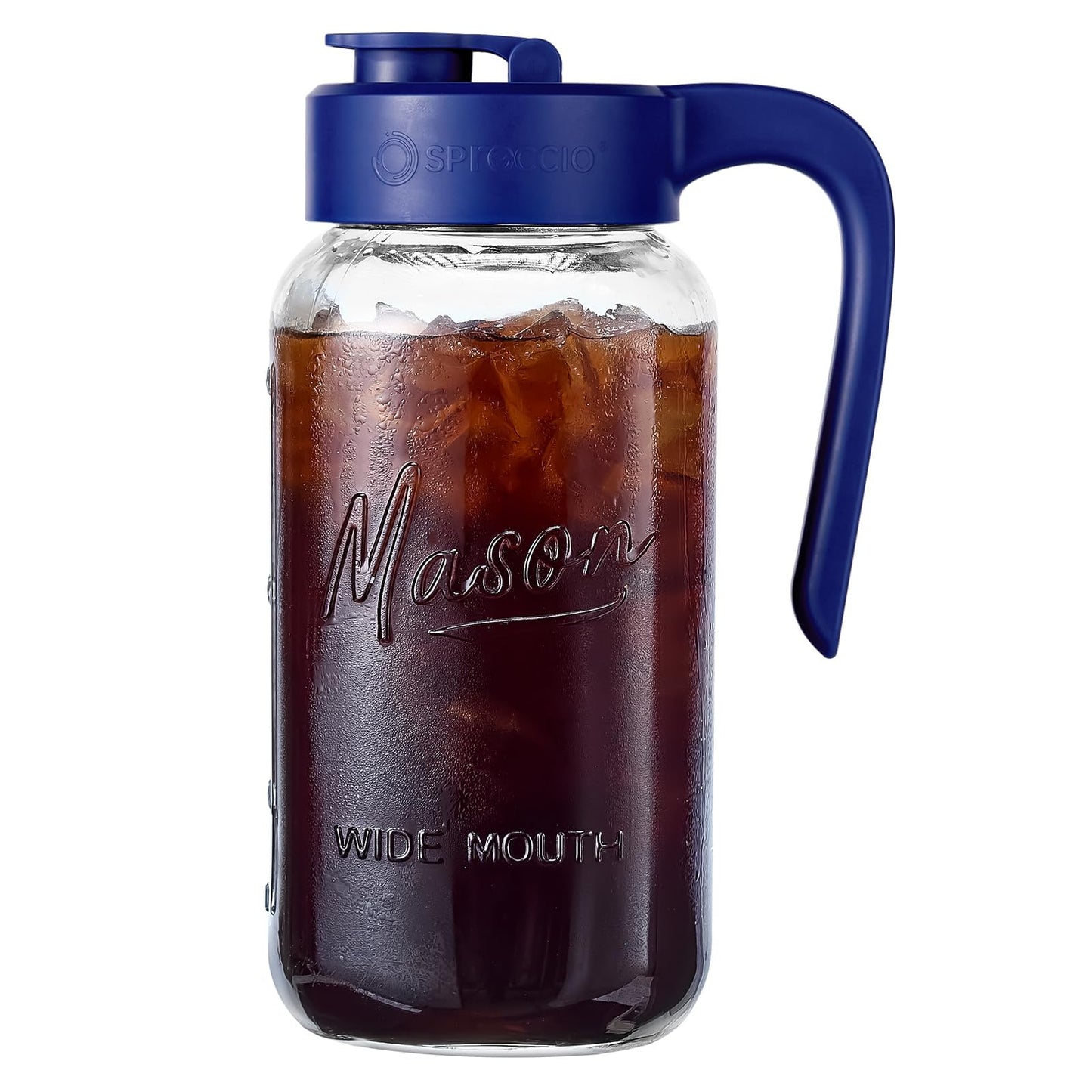Spreccio Mason Jar Pitcher - Airtight & Leakproof Glass Pitcher with Lid, Perfect for Breastmilk, Cold Brew, and Sun Tea, 2 Quart (64 oz) Mason Jar with Pour Spout Lid