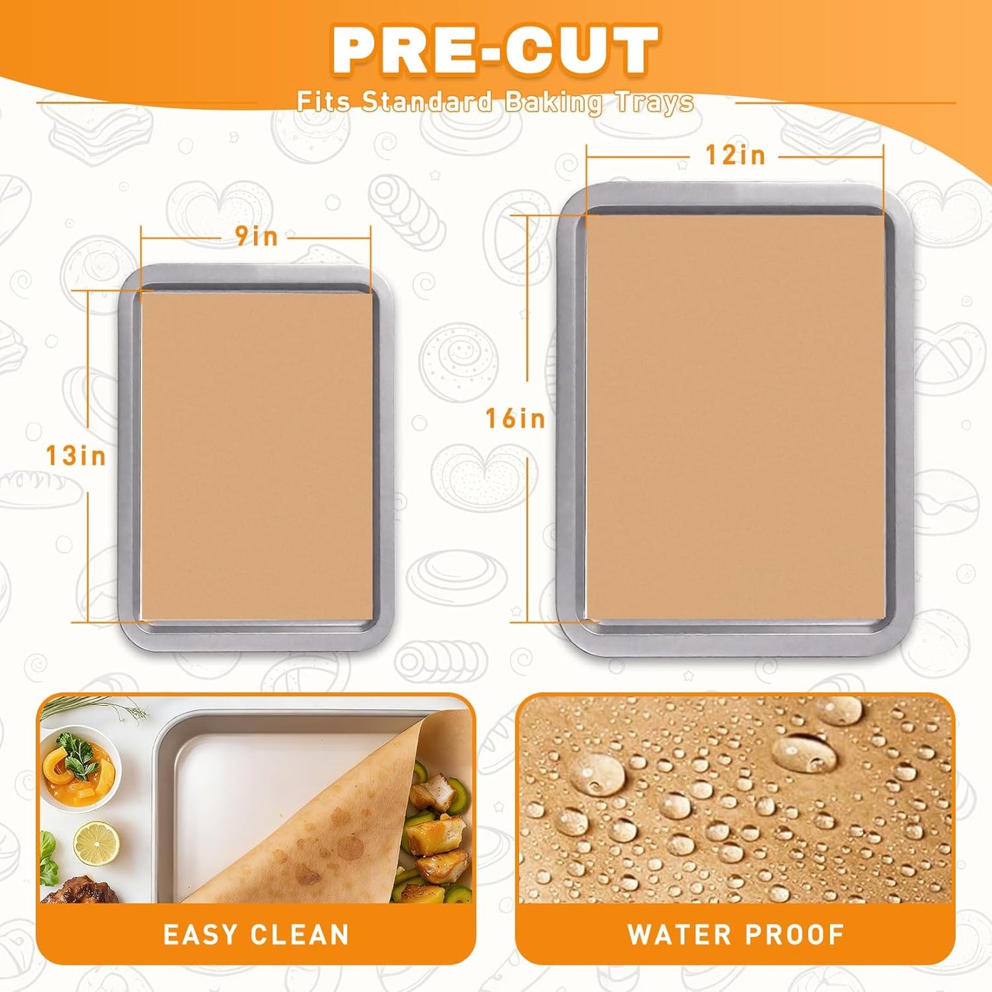 Skiennix Unbleached Parchment Paper Sheets - 200 PCS Non-Stick Baking Paper (12" x 16")
