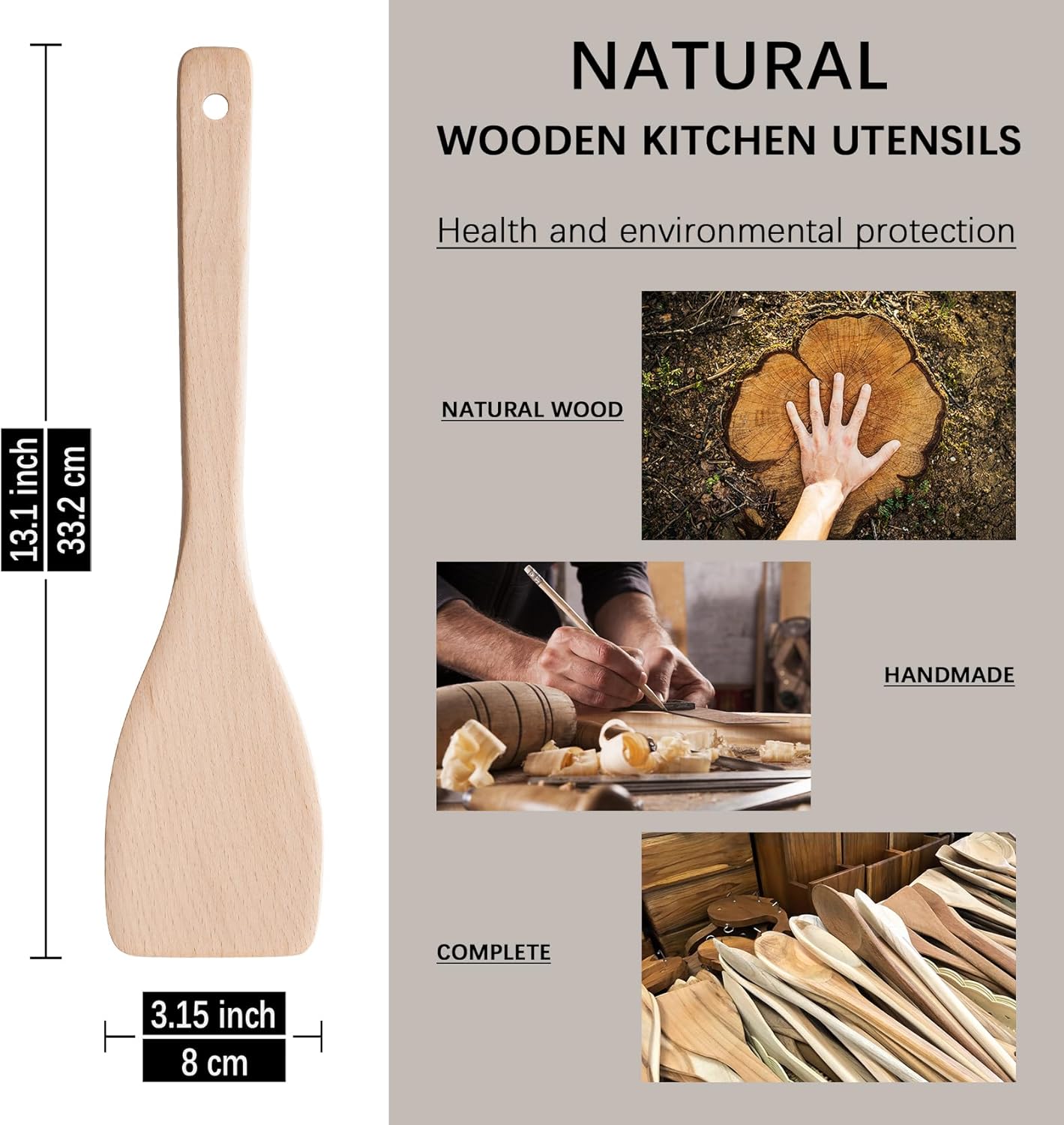 Wooden Spatulas by [Brand Name] - 13-Inch Uncoated Beech Wood Turners for Non-Stick Cookware | Durable & Non-Scratch