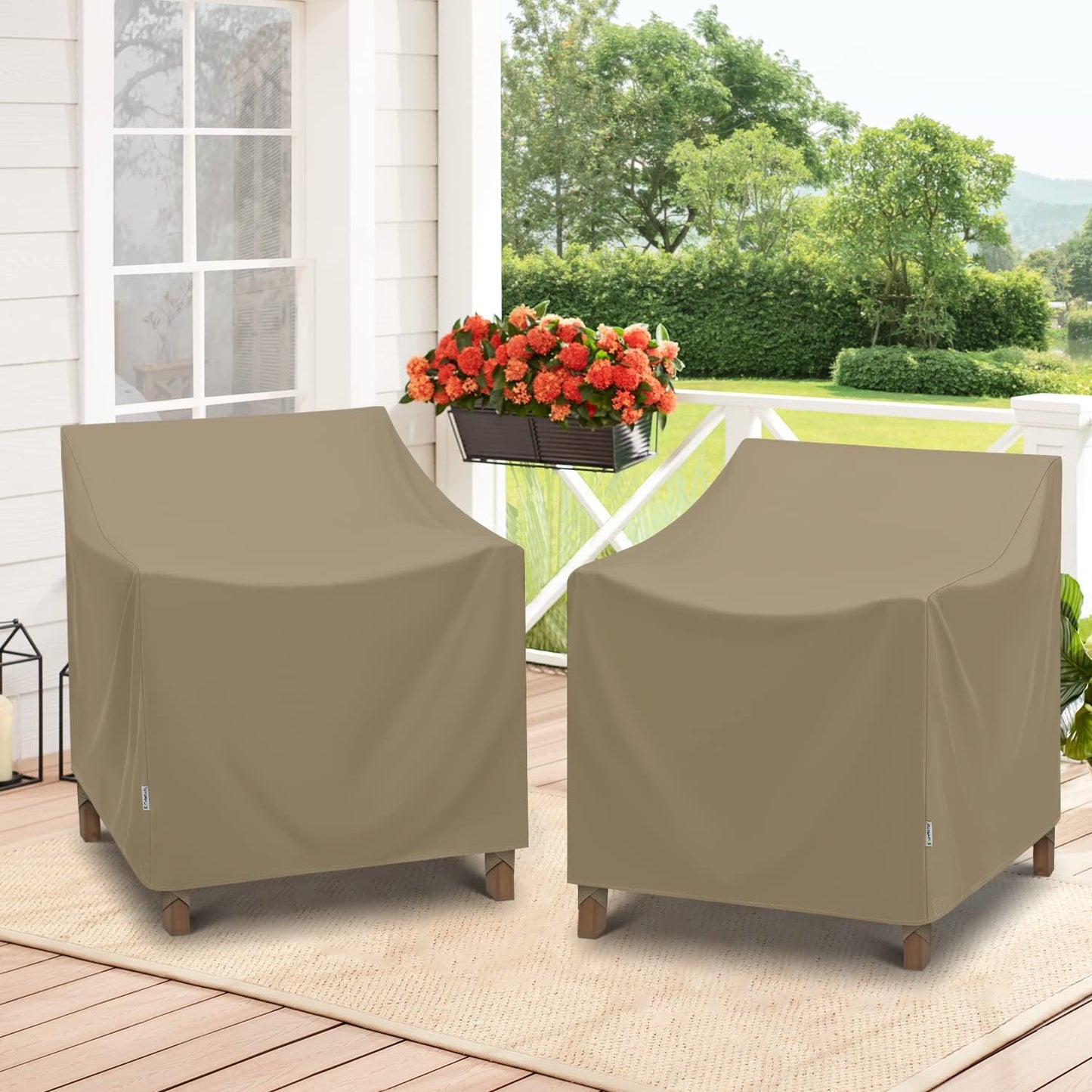 SunPatio Outdoor Chair Covers - Waterproof Heavy Duty Protection | 2 Pack, Fade & Rip Resistant, Taupe 33.5"W x 37"D x 36"H