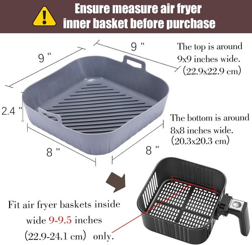 Golden Associate Silicone Liners - Non-Stick Reusable Air Fryer Basket | 2 Pcs, 9" Top Size, Food-Grade