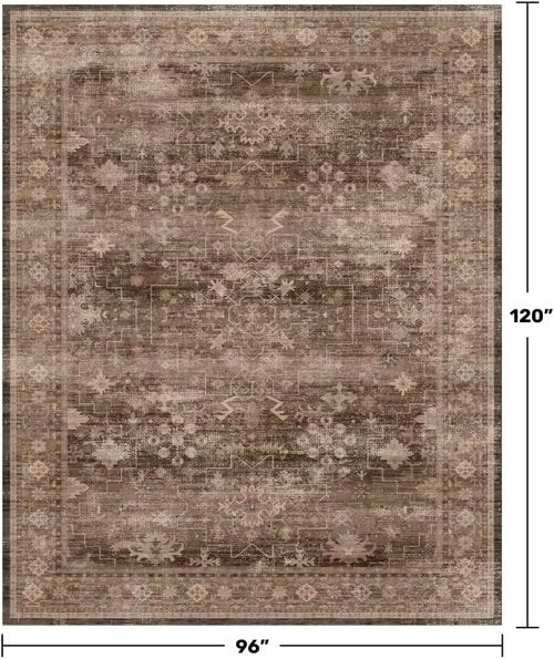 Hazo Haus Boho Taupe Brown Area Rug - Washable, Non-Slip 8x10 Modern Vintage Design for Living Room & Dining Room