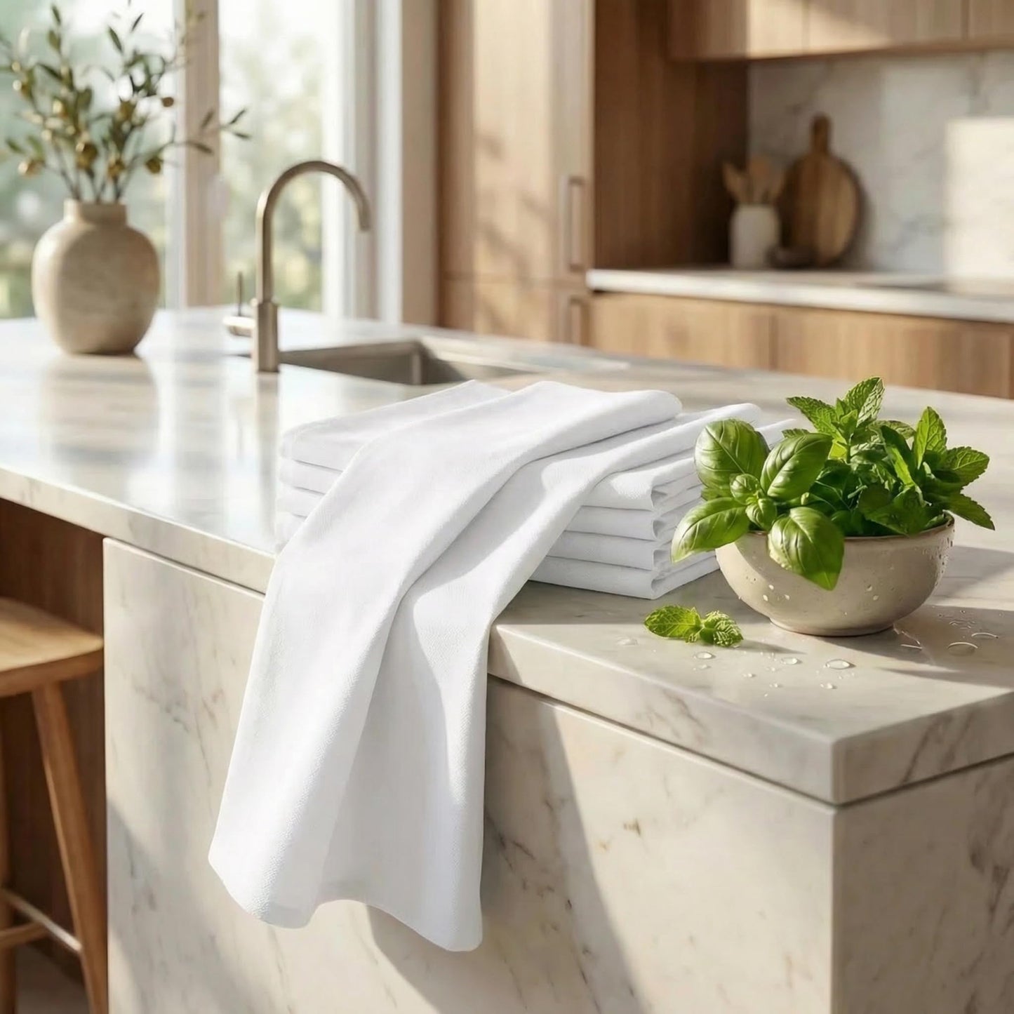 Urban Villa Kitchen Towels 100% Cotton Dish Towels for Kitchen(Set of 6) 20”x30” Dish Cloths Highly Absorbent Kitchen Linen Set with Hanging Loop Perfect for Drying Dishes Cleaning Hand Towels – White