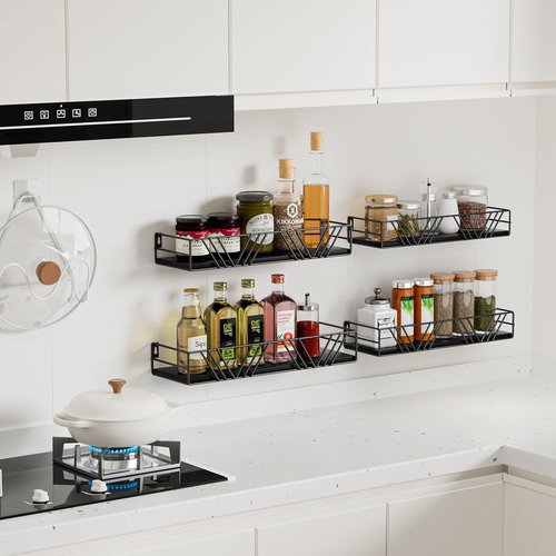Amaoot Floating Shelves - Set of 4 Mounted Wood Wall Shelves for Living Room, Bedroom & Kitchen Decor