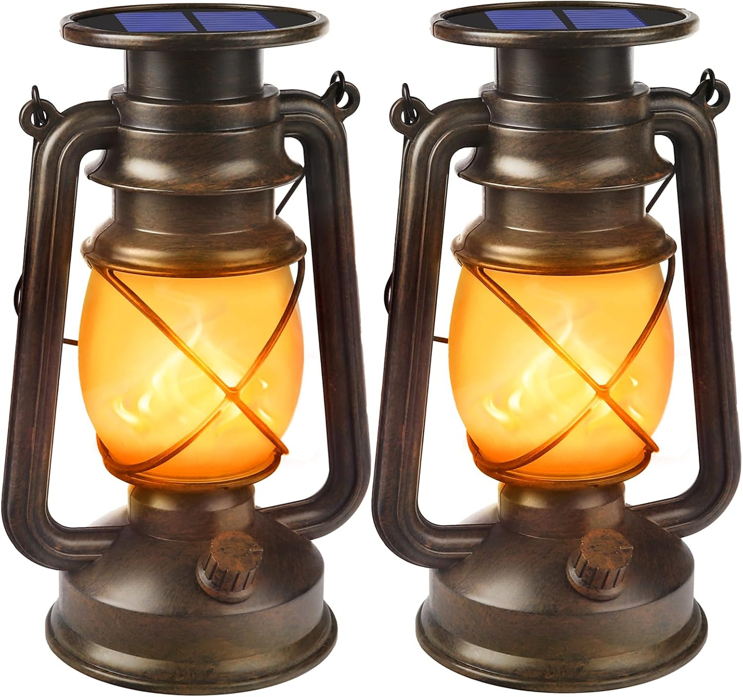 Wondrastical Solar Lanterns - Waterproof Flickering Flame LED Lights | 2 Pack Vintage Bronze for Outdoor Use