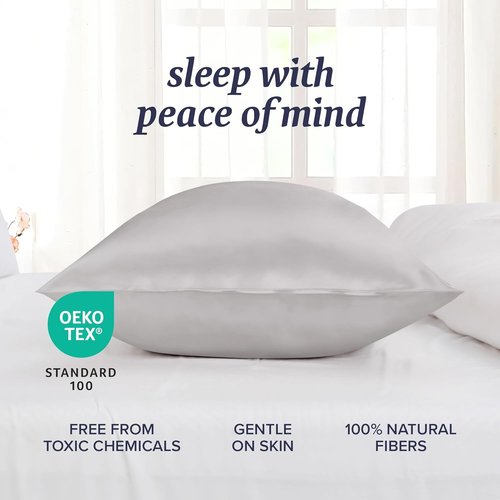 Beckham Hotel Collection Silk Pillowcase - 100% Mulberry Silk for Hair & Skin | Oeko-TEX Certified, Queen, Silver Cloud