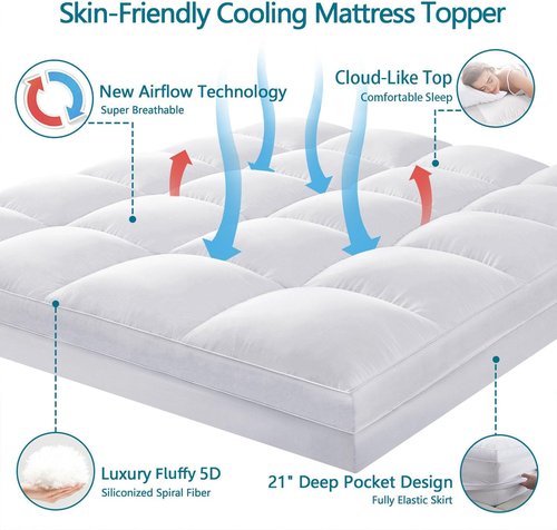 CHOKIT Queen Mattress Topper - Extra Thick Pillow Top for Back Pain Relief | Cooling Bed Cover, Fits 8-21 Inch Deep Pockets