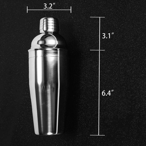 Cocktail Shaker Set, 24 oz, Stainless Steel, with Built-in Strainer, Jigger and Straws