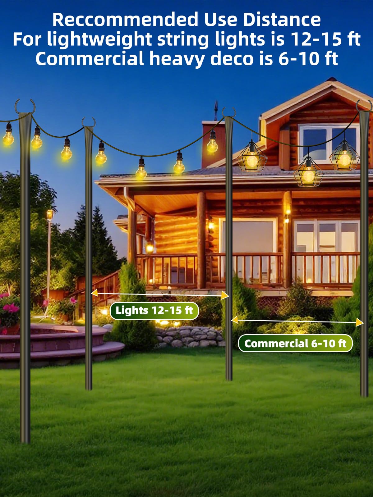 LRYXEG String Light Poles for Outside 4 Pack, 10ft Metal Outdoor String Light Poles for Deck - Ideal for Patio, Garden, Yard, Front Porch Decorations, Black