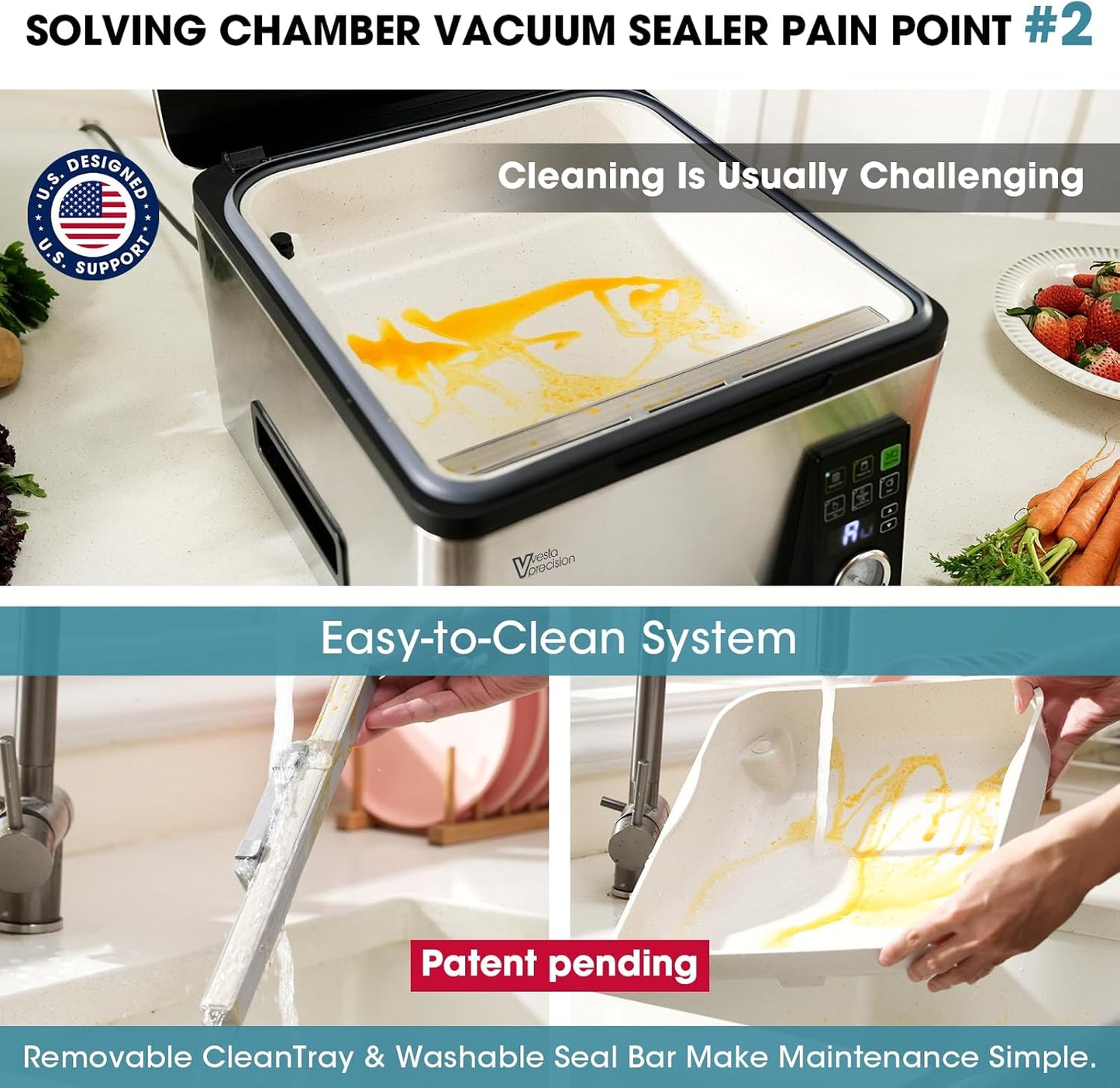 Vesta Precision 12” Chamber Vacuum Sealer - Smart Auto Vacuum Time & Easy-Clean System for Liquids, Meats & Mason Jars | V553