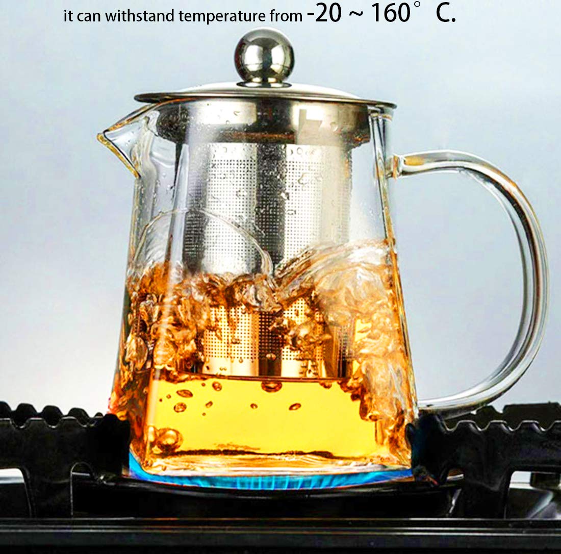 with Infuser Clear Glass Teapot,Tea Pot with Tea Strainers,Borosilicate Glass Teapot with Infusers for Loose TeaHeat Resistant Loose Leaf Teapot,Stovetop Dishwasher Safe (750ML/25OZ)