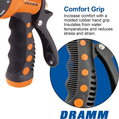 Dramm Revolver Heavy Duty Metal Garden Hose Nozzle - 9 Spray Patterns, Ergonomic Grip, High Pressure - Orange