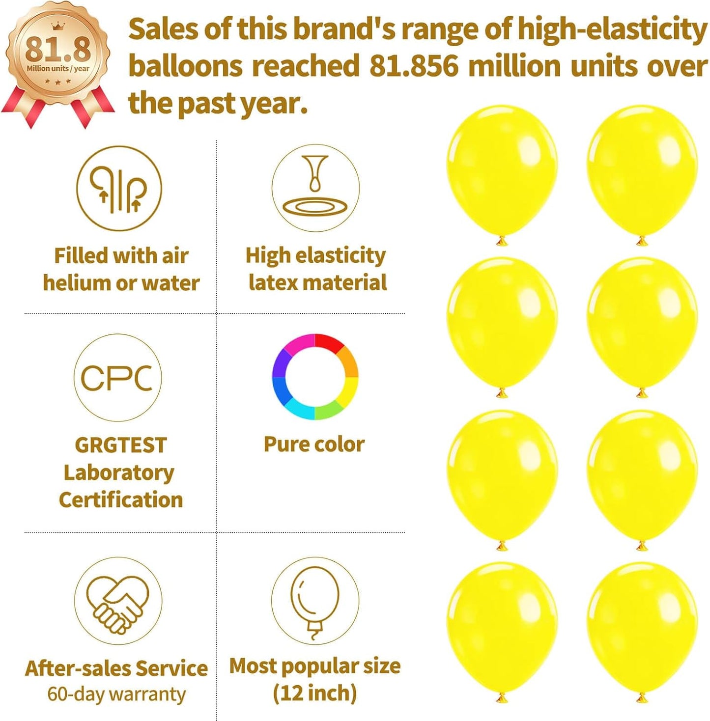 Yellow Latex Balloons by Party Essentials - 12 Inch, 110 Pack for Birthday, Baby Shower & Wedding Celebrations