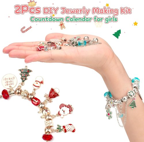 Advent Calendar 2025 - Girls' DIY Charm Bracelet | 24-Day Christmas Countdown Gift in Red