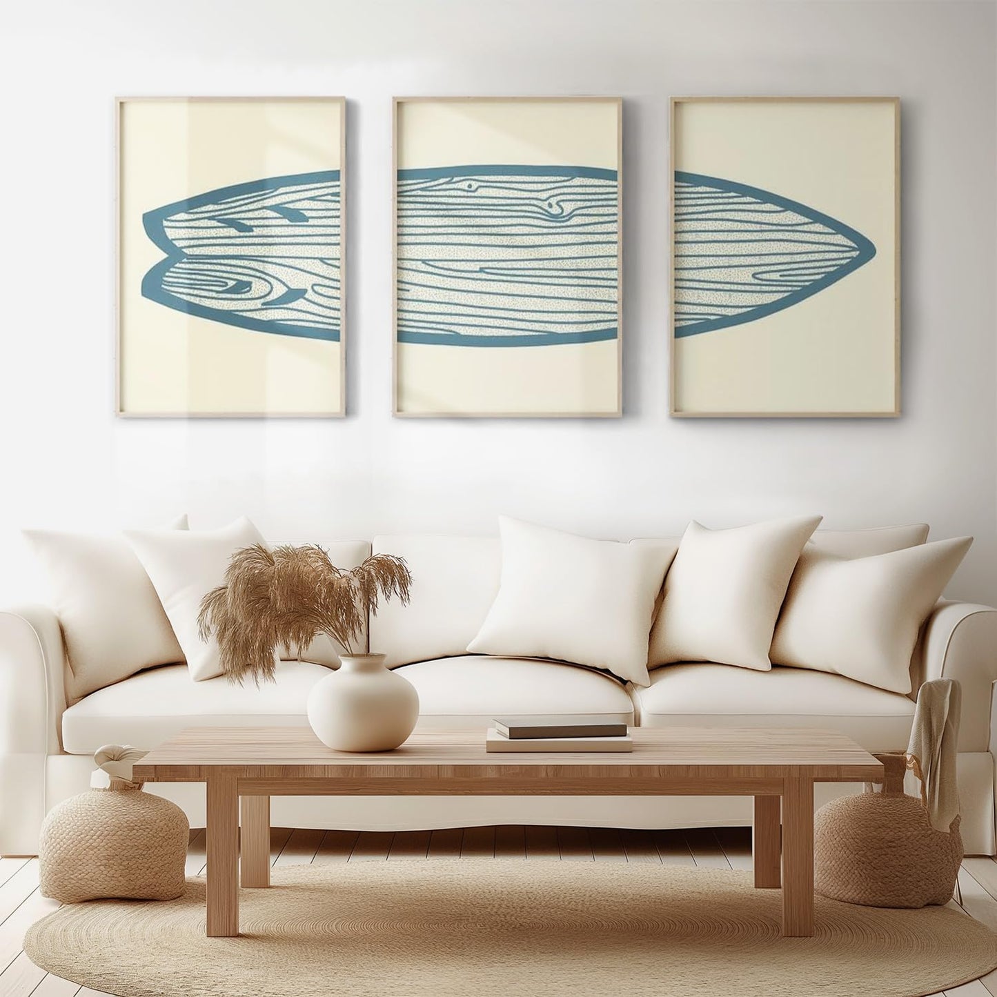 AntExpanse Surfboard Wall Decor 3 Pieces Surfboard Canvas Painting Prints Art Poster, Sea and Surf Pictures for Beach House, Living Room, Bedroom Decor with Wooden Inner Frame (40x55cmx3=16x22inchx3)