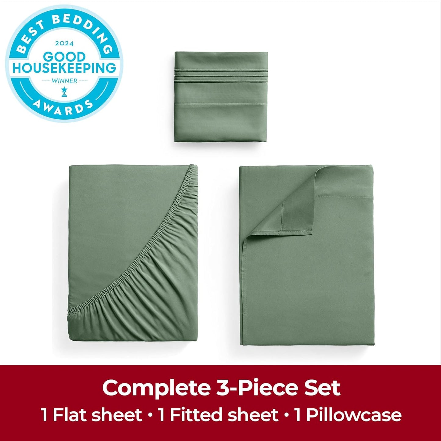 Mellanni Twin XL Sheets Set - 3 PC Hotel Luxury Bedding | Extra Soft, Cooling, Wrinkle-Resistant (Sage)