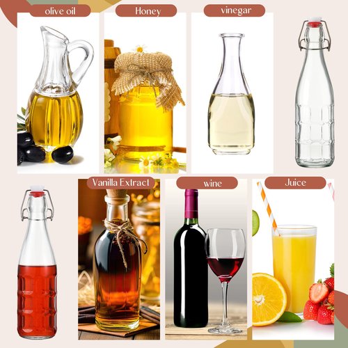 Blushtier 4 Pieces 16oz Swing Top Glass Bottles with Airtight Stopper Lids Flip Top Bottles with Caps for Family Brewing and Fermenting, Kombucha Mead Kefir Wine Beer Oil Vinegar