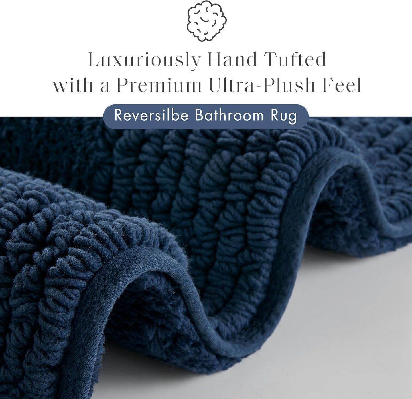 Madison Park Splendor Reversible Cotton Tufted Bathroom Rug - Luxurious 3000 GSM Plush Mat, 20x30 Navy