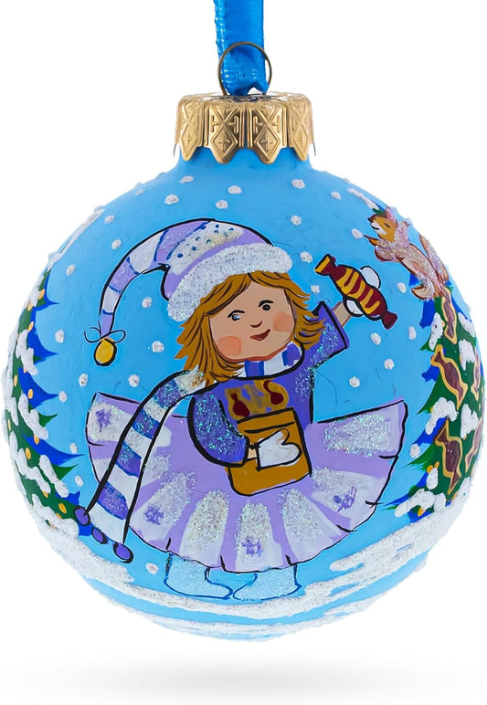 3.25-Inch Christmas Ornament - Girl with Candy & Squirrel Glass Decoration