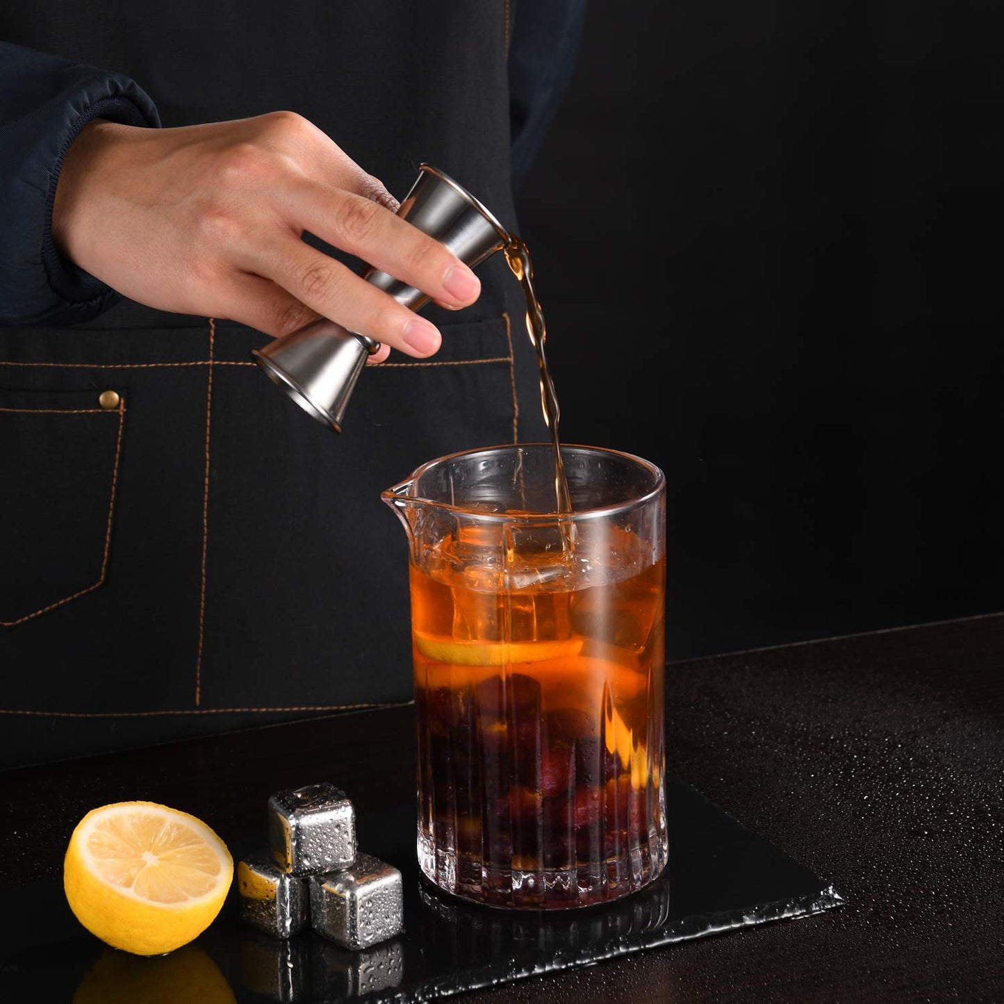 Stainless Steel Muddler for Cocktails,Mixing Spoon and Measuring Jigger,Professional Bar Tools,10-inch Bar Muddler for Making Mojitos,Margaritas and Other Fruit Based Drinks.