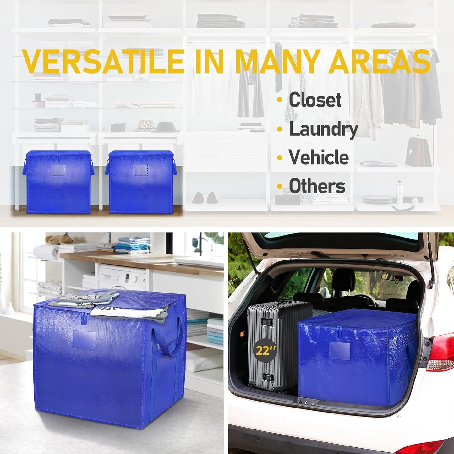 TICONN Extra Large Moving Bags - Heavy-Duty Storage Totes with Zippers & Handles | 45 Gallon, 2 Pack