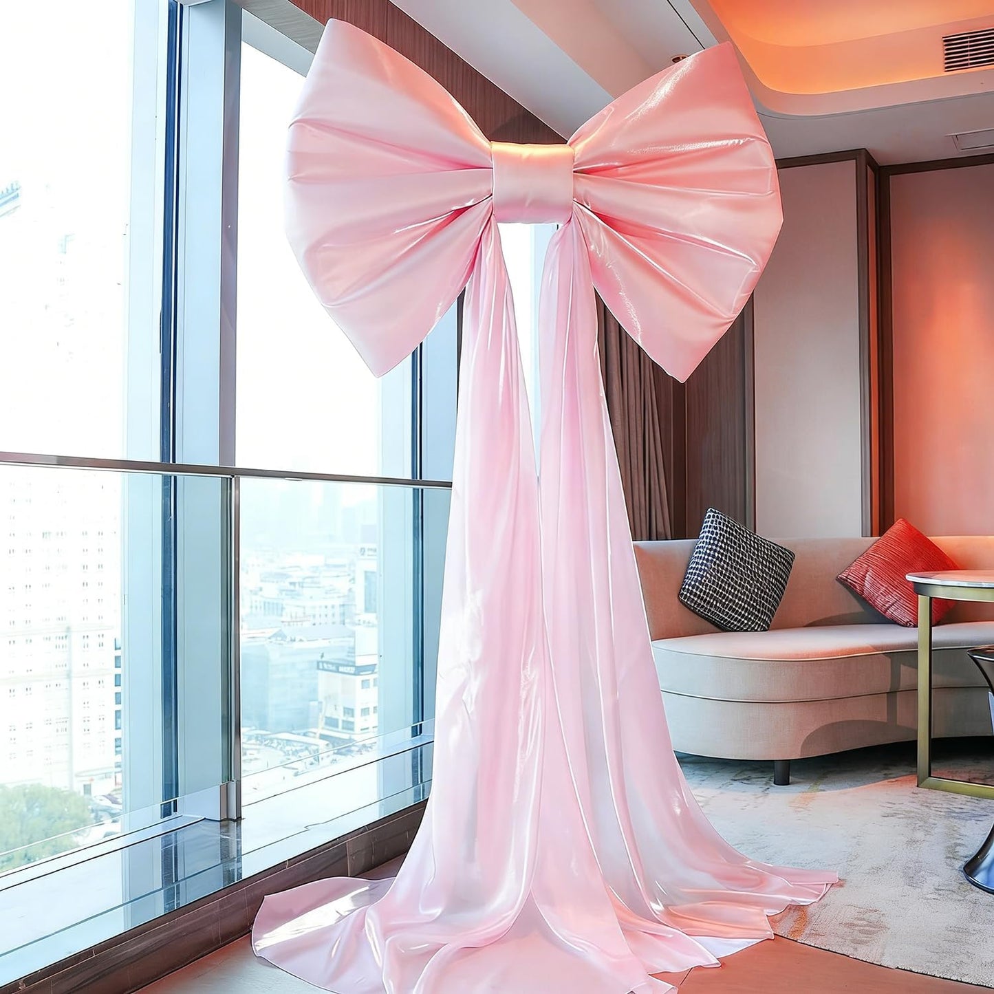 Skiennix Large Pink Bow Birthday Decorations - 31'' x 60'' Themed Backdrop for Weddings, Showers & Events
