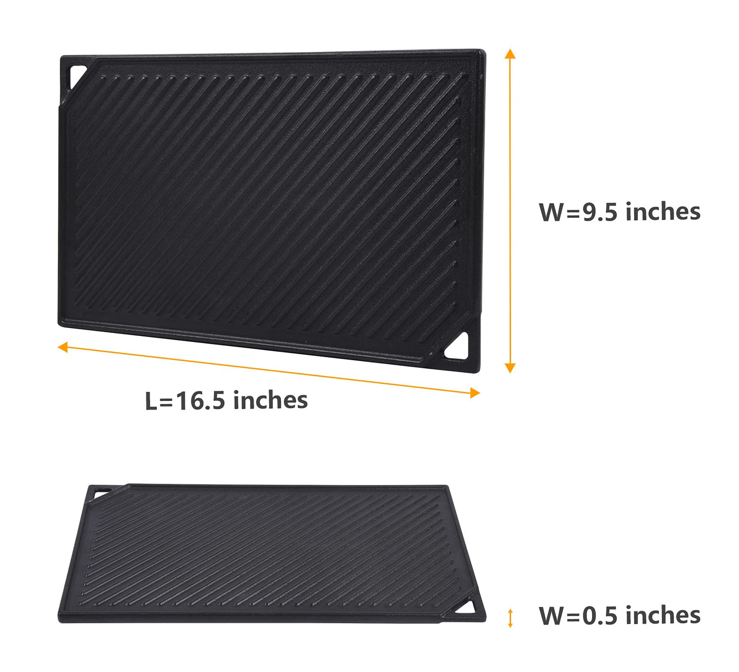 GasSaf Cast Iron Reversible Griddle, 16.5 Inch x 9.5 Inch Double Sided Grill Pan Perfect for Gas Grills and Stove Top