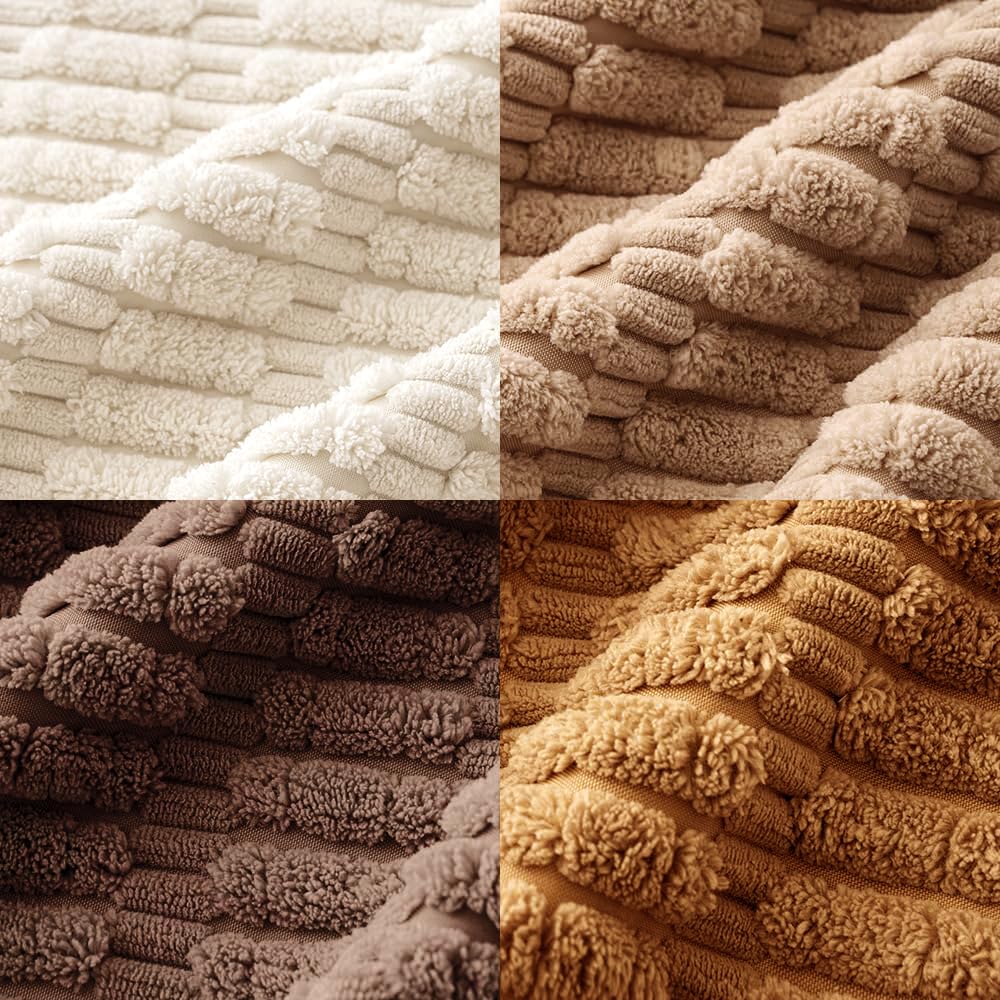 MIULEE Pack of 4 Neutral Corduroy Decorative Throw Pillow Covers 18x18 Inch for Sofa Living Room Couch Bed Rustic Farmhouse Boho Soft Striped Pillow Covers Home Decor Brown