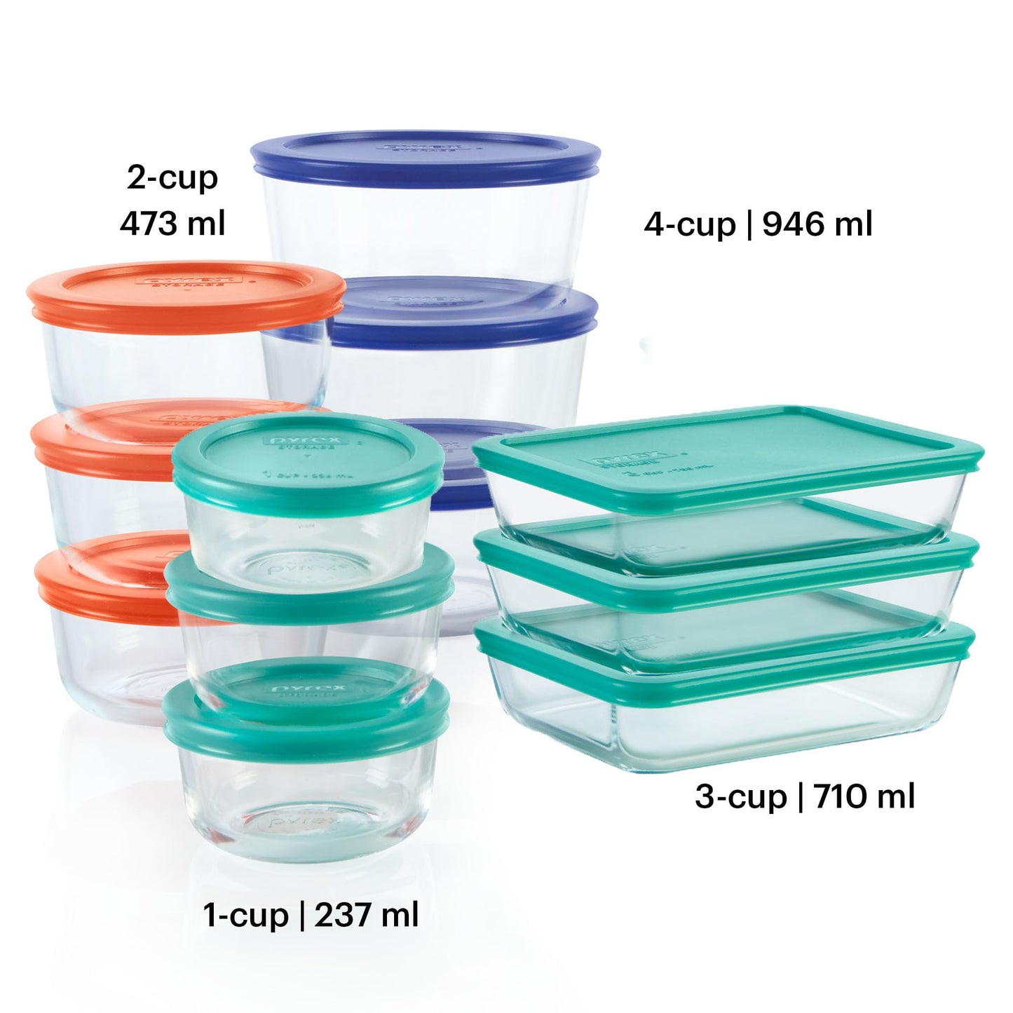 Pyrex Simply Store (12-Pack) Glass Food Storage Containers Set, (1, 2, & 3 Cup) Meal Prep Containers with Plastic BPA-Free Lids, Dishwasher & Microwave Safe