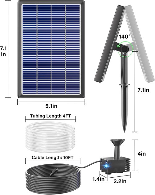 Biling Solar Water Fountain - 3.5W Outdoor Bird Bath Pump with 10ft Cable & 4ft Tubing