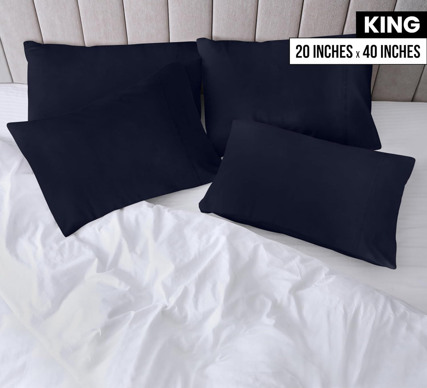 Utopia Bedding King Pillow Cases | 4-Pack Soft Brushed Microfiber | Fade Resistant 20 x 40 Inches (Navy)
