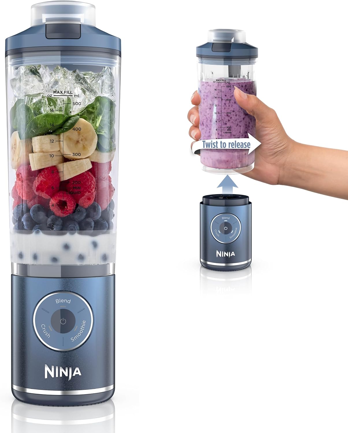 Ninja Blast Max Portable Blender - Cordless 22 oz Personal Smoothie Maker | Ice Crush, Dishwasher Safe, Navy