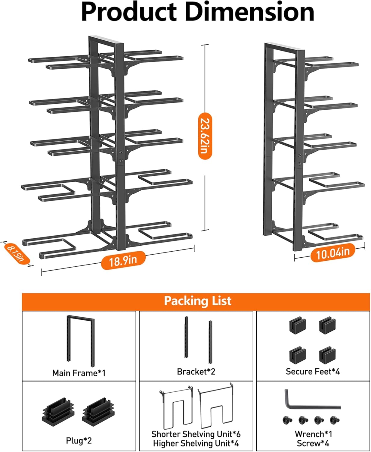 MUDEELA 10-Tier Pot and Pan Organizer - Heavy Duty Under Cabinet Storage, Adjustable Rack for Kitchen Use, 23.62" Height
