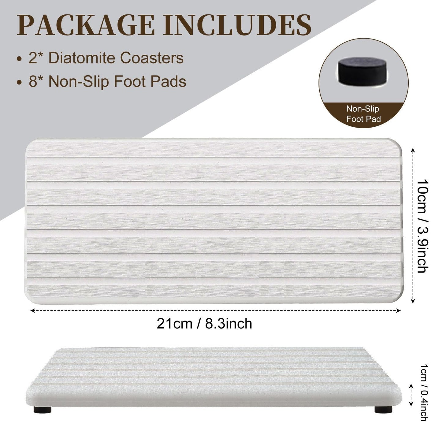 2 PCS Premium Diatomite Coasters with Grooved Design - Ultra Thirsty Absorbent Stone Tray for Soaps Dish, Plants, Toiletries - Keep Your Bathroom & Kitchen Counter Tops Dry & Tidy (8.27 x 3.94 Inches)