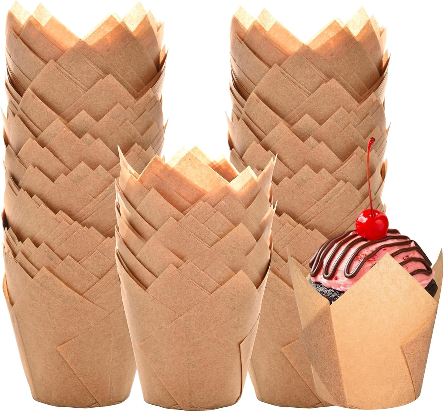 Natural Tulip Cupcake Liners - Unbleached Parchment Paper Muffin Wrappers | 200 Greaseproof Cups for Parties