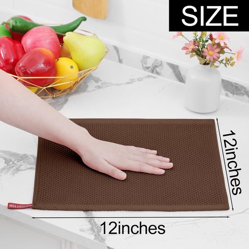 Homaxy Kitchen Dish Cloths - Ultra Soft 100% Cotton Waffle Weave, Quick Drying, 12-Pack, Coffee, 12 x 12 Inches