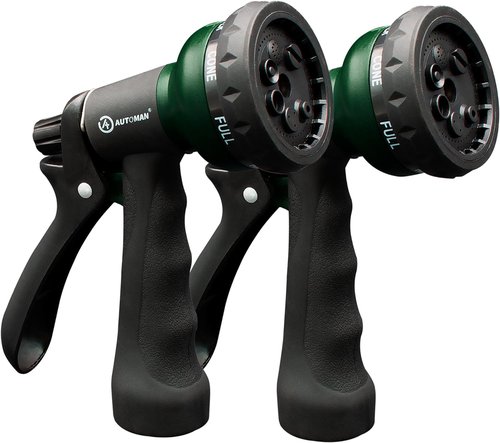 AUTOMAN Garden Hose Nozzle - 2-Pack ABS Water Spray Nozzles with 7 Adjustable Patterns for Easy Watering & Cleaning