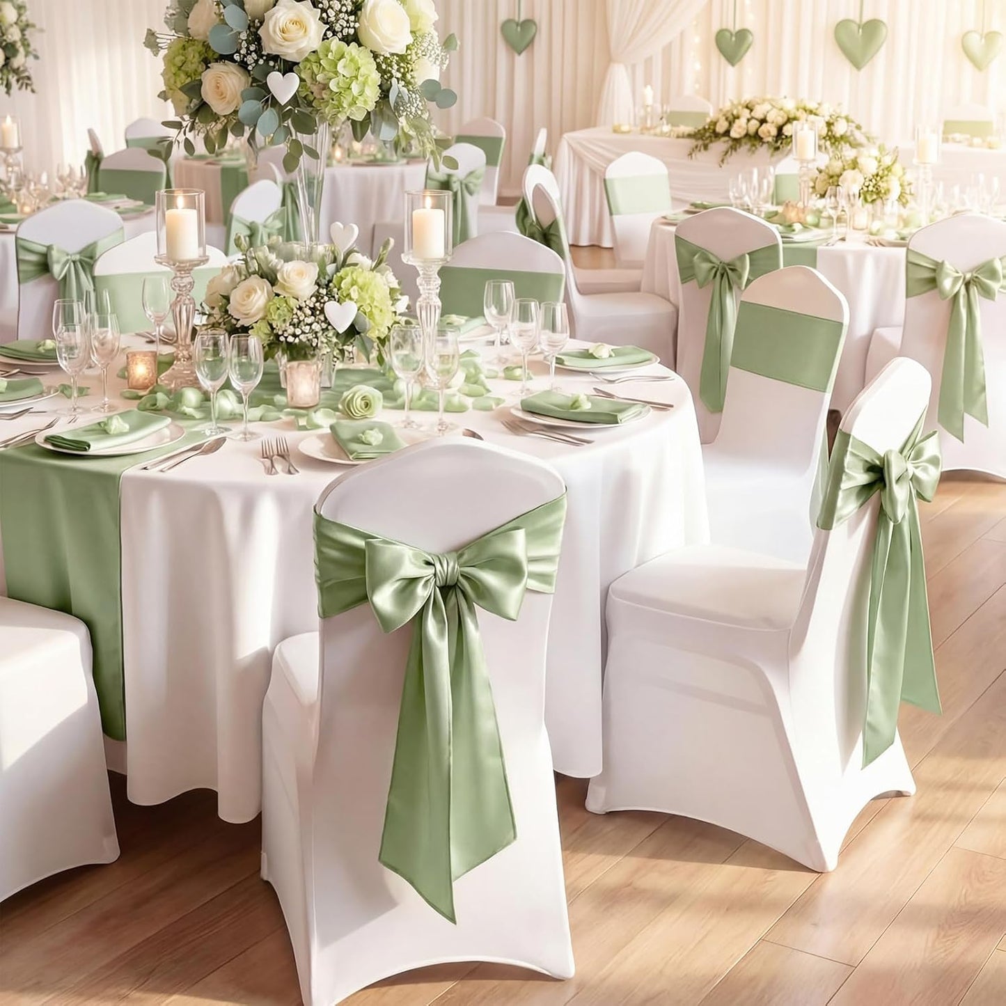 Suncalla Large Sage Green Satin Bow Decorations - 3 Pcs | 2 FT Hanging Wall Decor for Weddings & Parties