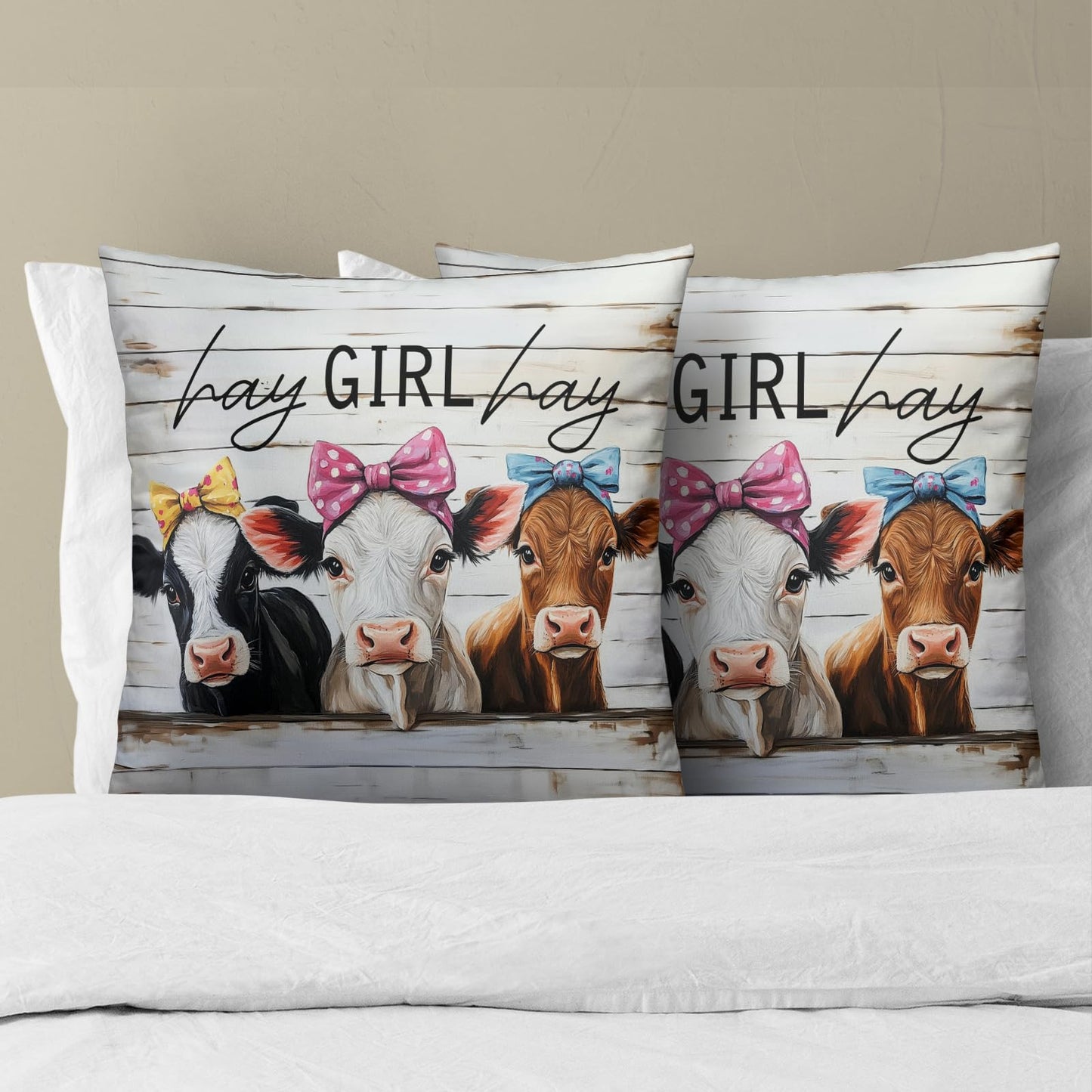 Giwawa Farmhouse Cow Throw Pillow Covers 18x18 Inch Hay Girl Hay Decorative Pillowcase Set of 2 Couch Cushion Covers for Home Living Room Patio