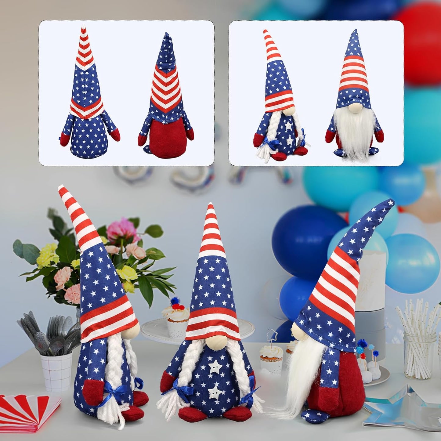 Skiennix 4th of July Gnomes - Patriotic USA Home Decor | Red, White & Blue Figurines for Indoor Use
