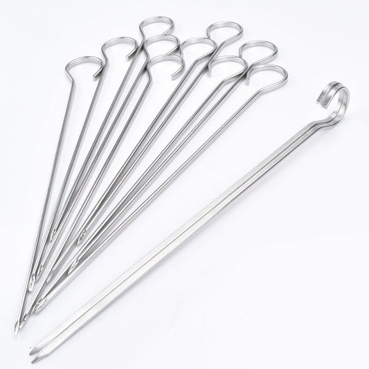 HONSHEN 8 inch Flat Stainless Short Barbecue,BBQ Skewers, Kebab Kabob Grill Skewers 12 pcs