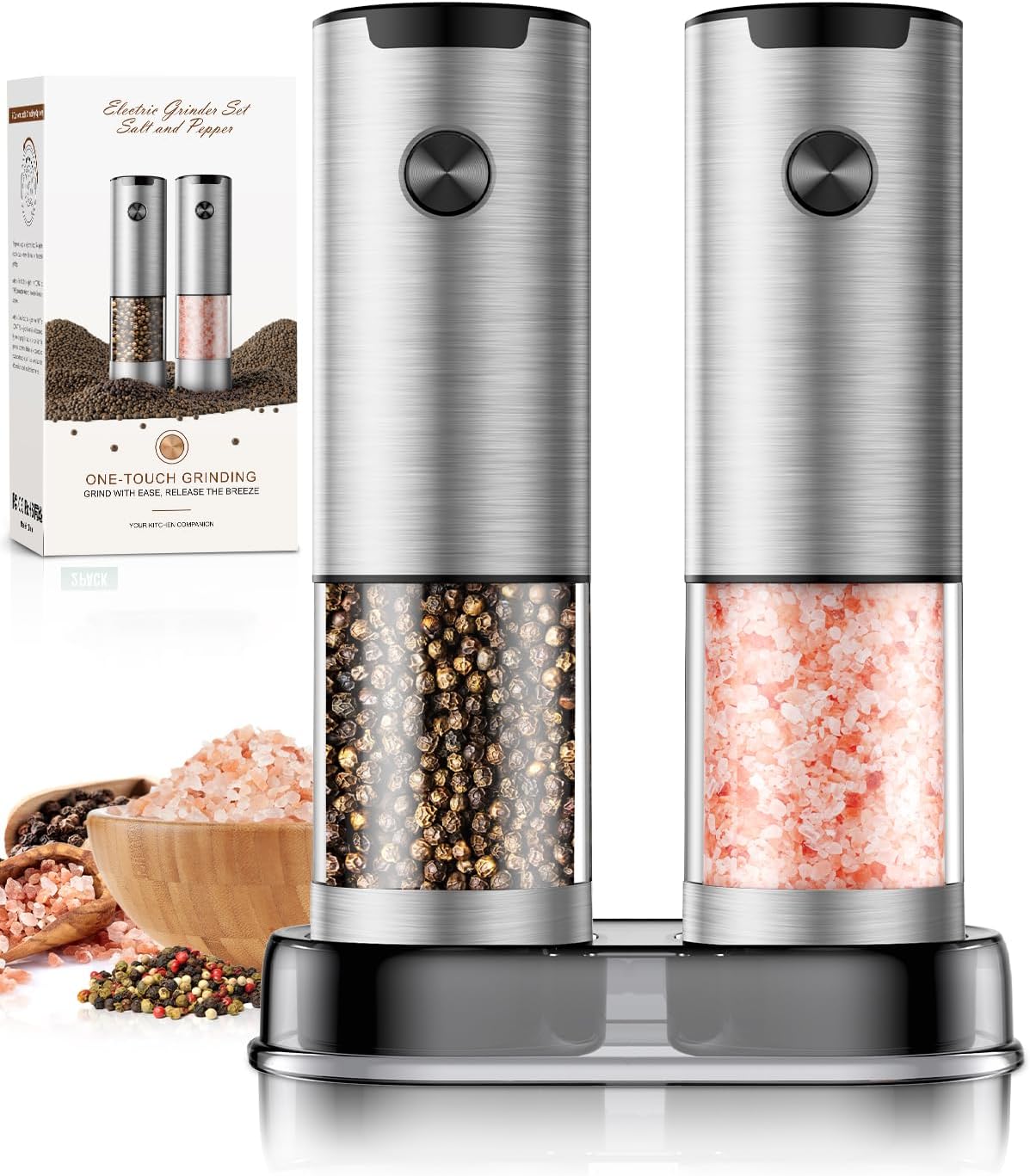 Skiennix Electric Salt and Pepper Grinder - Automatic Battery Mill with Adjustable Coarseness & LED | Kitchen Essential
