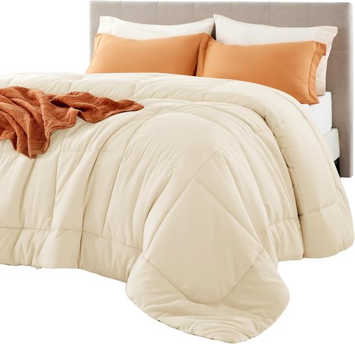 Bedsure Comforter Duvet Insert - All-Season Quilted Queen Size Bedding, GentleSoft Down Alternative, Cream 88 x 88 Inches