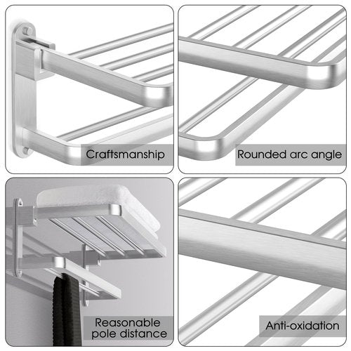 BOZWELL Bathroom Lavatory Towel Rack with Two Towel Bars,Brushed Satin Nickel 20-Inch Towel Shelf with Towel Bar,Towel Holder 1011-BSN-50 (Brushed Satin Nickel Finish)