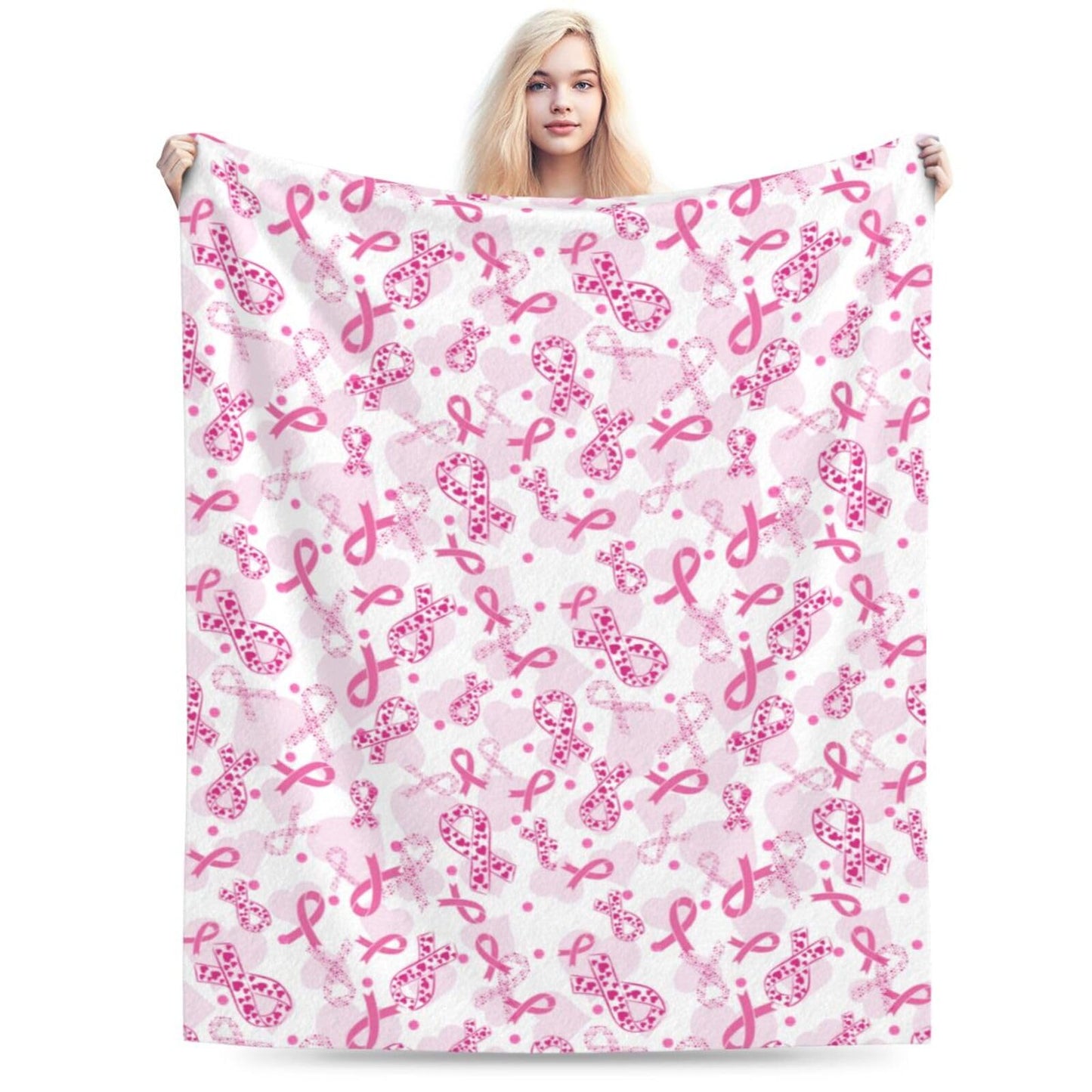 Breast Cancer Awareness Pink Ribbon Blanket - Soft Flannel Throw for Women, 40x50inches