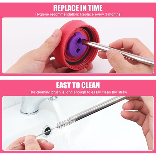 Gosknor 4pcs Metal Straw for Owala Kids 12 OZ Stainless Steel Tumbler, Reusable Stainless Steel Replacement Straws with 2pcs Cleaning Brushes Compatible with Owala 15 OZ Plastic Tumbler Water Bottle
